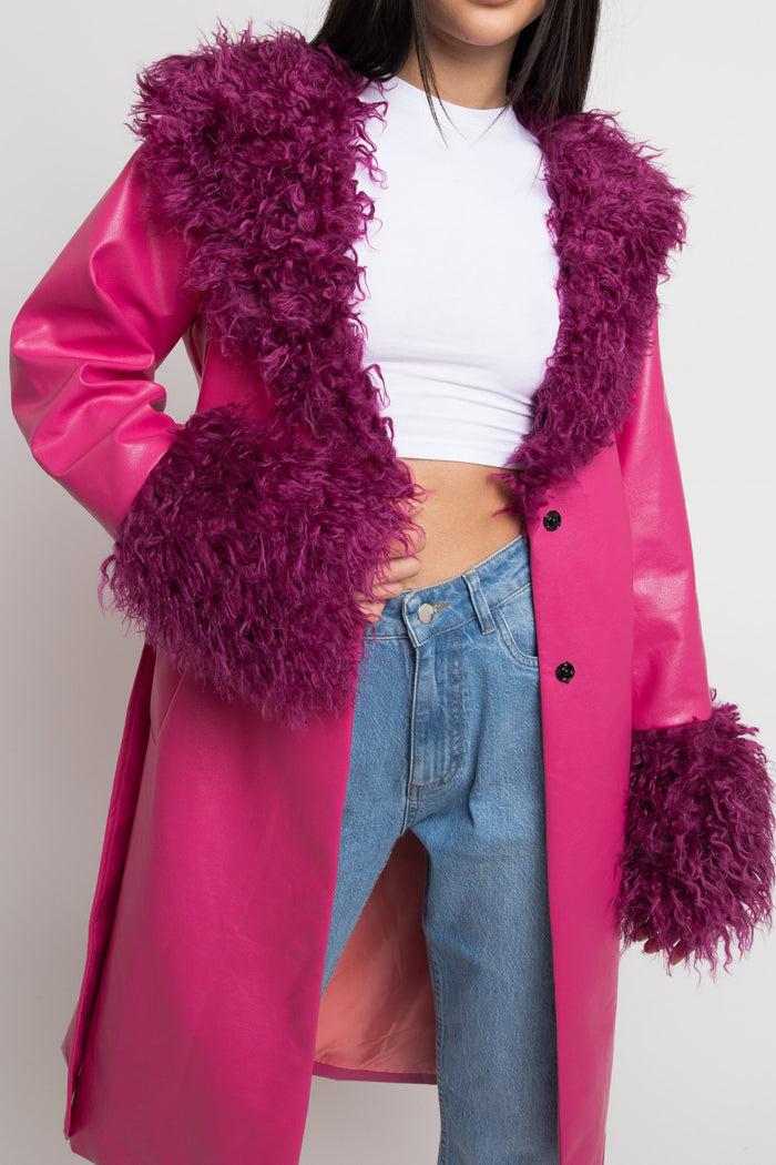 Daisy Street Daisy Street PU Wrap Front Jacket With Faux Fur Cuffs And Collar