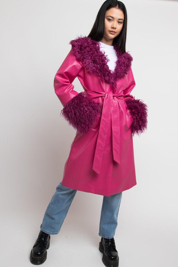 daisy street Daisy Street PU Wrap Front Jacket with Faux Fur Cuffs and Collar