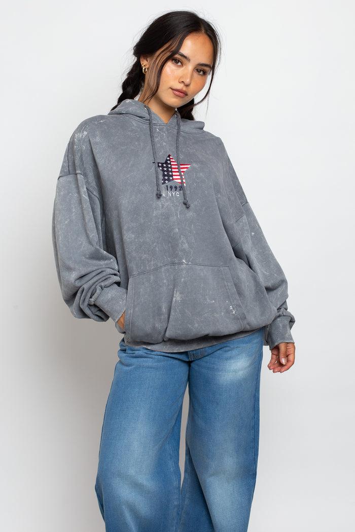 Daisy Street Daisy Street Pull Over Hoodie With Star Flag Embroidery