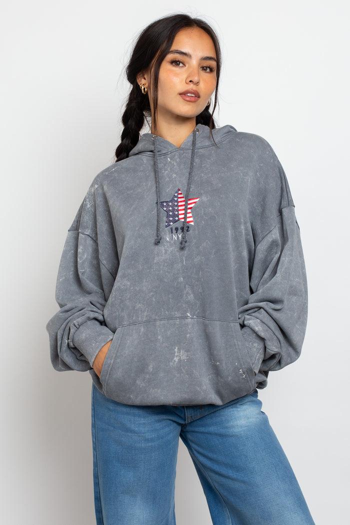daisy street Daisy Street Pull Over Hoodie With Star Flag Embroidery