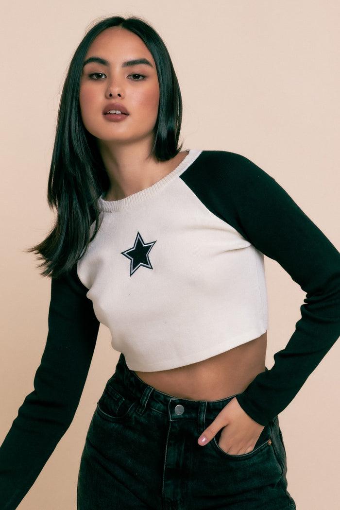 daisy street Daisy Street Raglan Cropped Knit With Star Motif