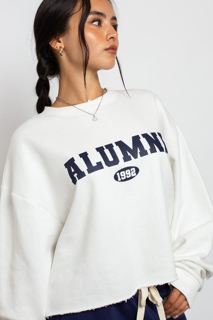 Daisy Street Daisy Street Raw Edge Crop Sweat With Alumni Graphic