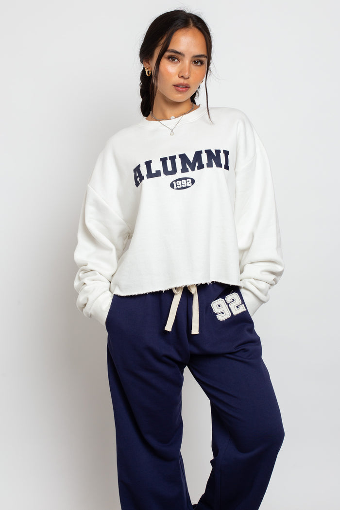 Daisy Street Daisy Street Raw Edge Crop Sweat With Alumni Graphic