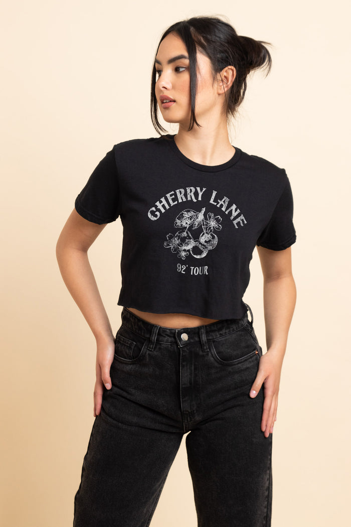 daisy street Daisy Street Regular Fit Crop T-Shirt with Cherry Lane Print