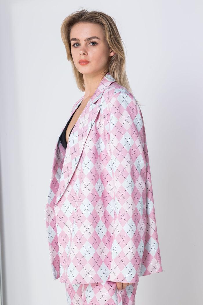 Daisy Street Daisy Street RELAXED FIT BLAZER IN ARGYLE PRINT