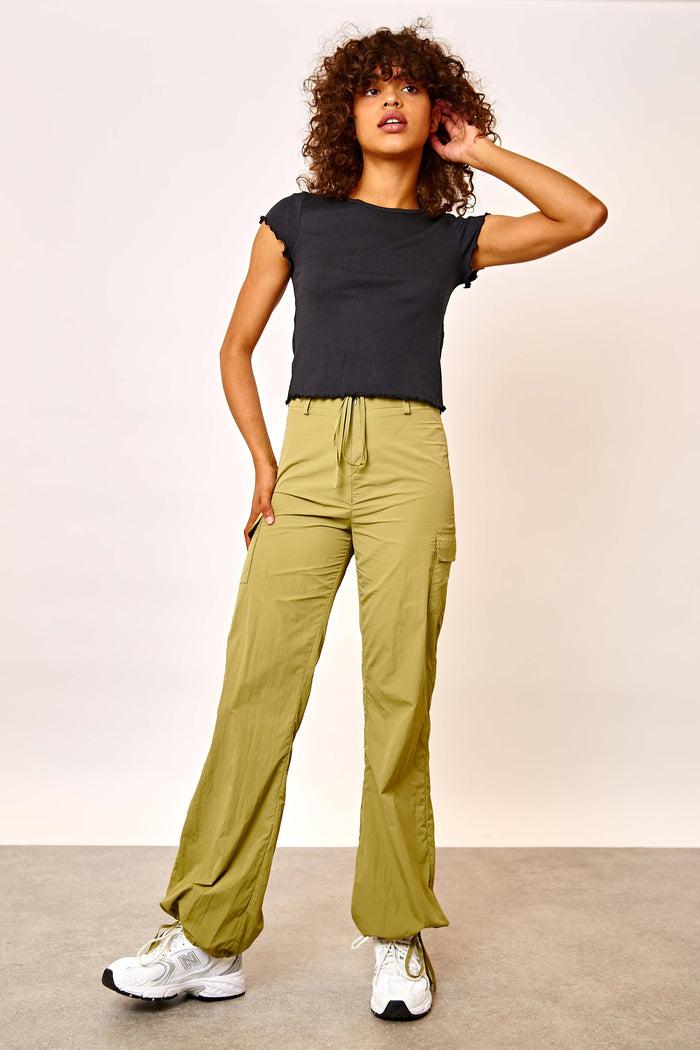daisy street Daisy Street Relaxed Mid Rise Flared Nylon Trousers