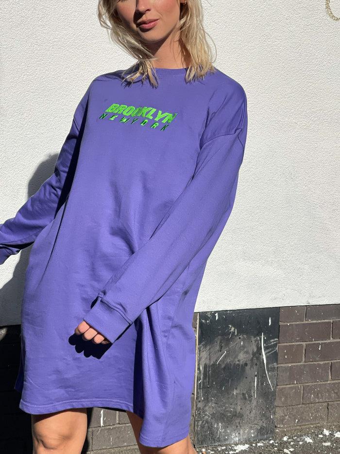 daisy street Daisy Street Relaxed Sweat Dress with Brooklyn Embroidery