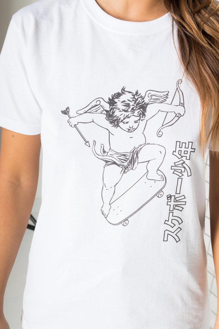 Daisy Street Daisy Street Relaxed T-Shirt With Cherub On A Skateboard Print