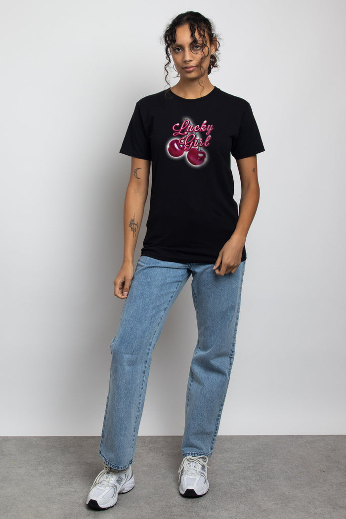 Daisy Street Daisy Street Relaxed T-Shirt With Lucky Girl Print