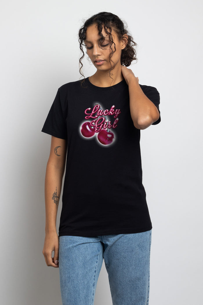 daisy street Daisy Street Relaxed T-Shirt with Lucky Girl Print