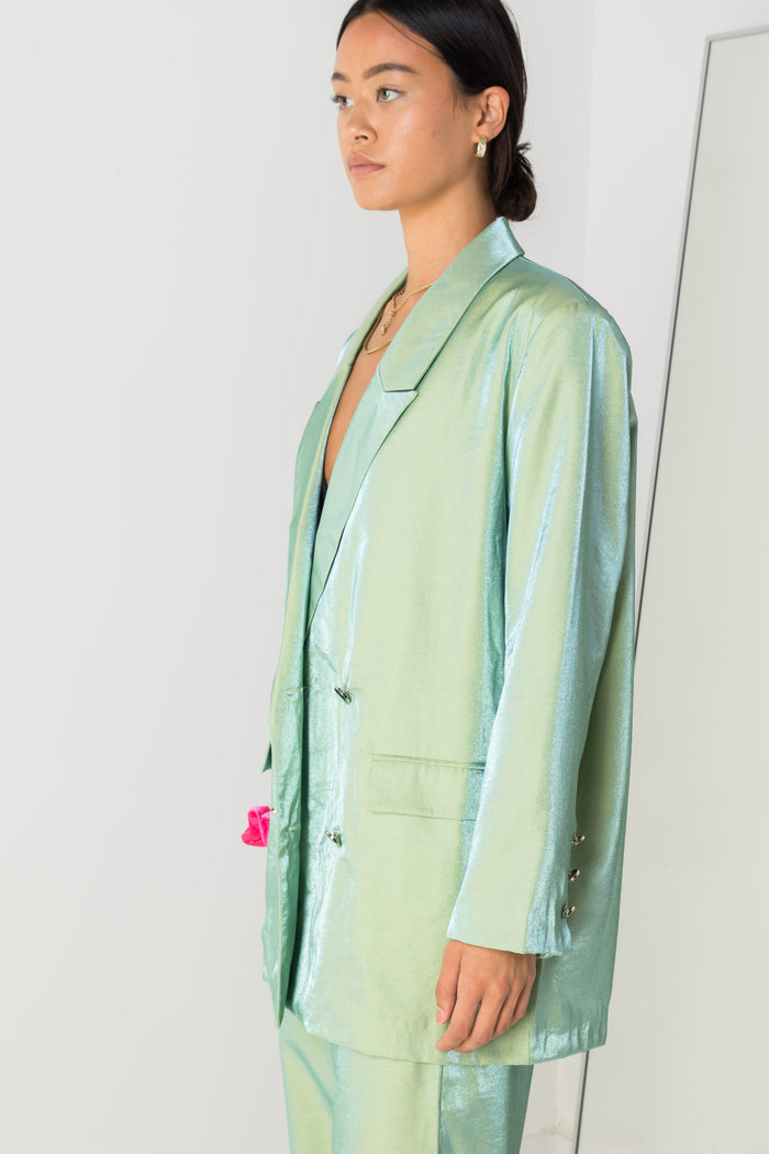 Daisy Street Daisy Street Relaxed Tailored Blazer In Iridescent Green Co-ord