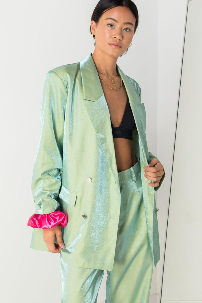 daisy street Daisy Street Relaxed Tailored Blazer in Iridescent Green Co-ord