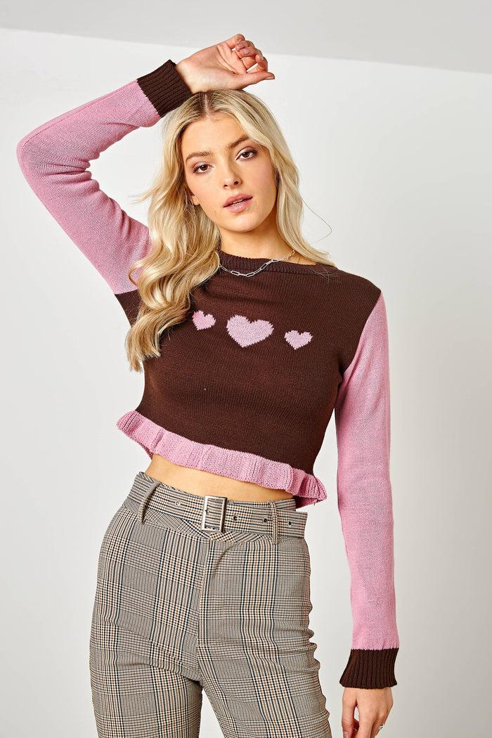 daisy street Daisy Street Rib Frill Jumper with Heart Graphic