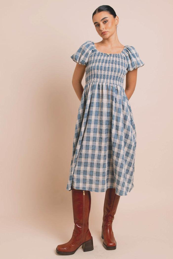 Daisy Street Daisy Street Shirred Bodice Midi Dress In Check