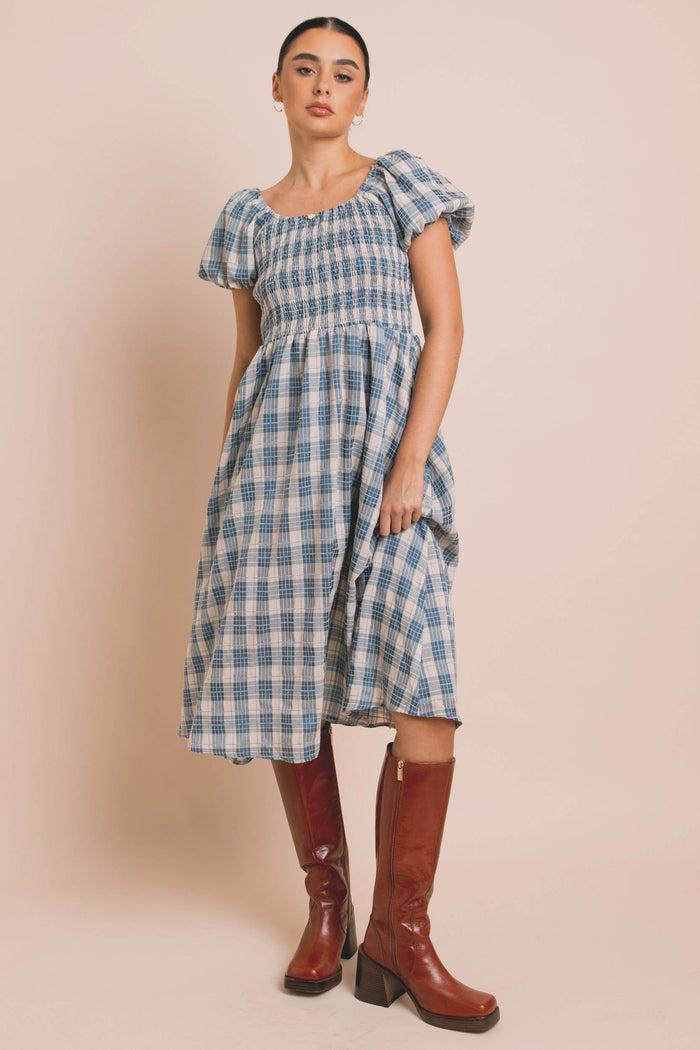 daisy street Daisy Street Shirred Bodice Midi Dress In Check