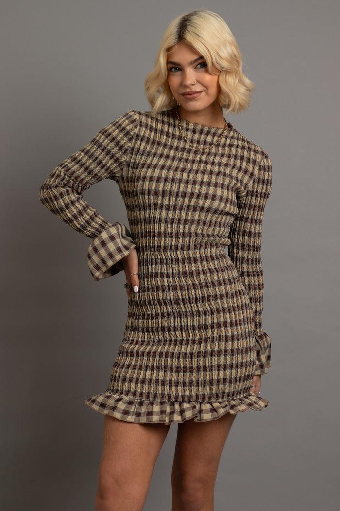 Daisy Street Daisy Street Shirred Long Sleeve Mini Dress