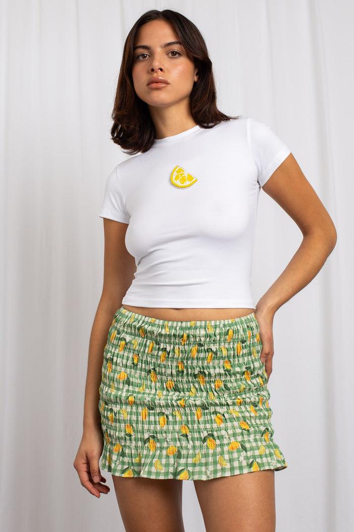 Daisy Street Daisy Street Shirred Mini Skirt In Lemon Print