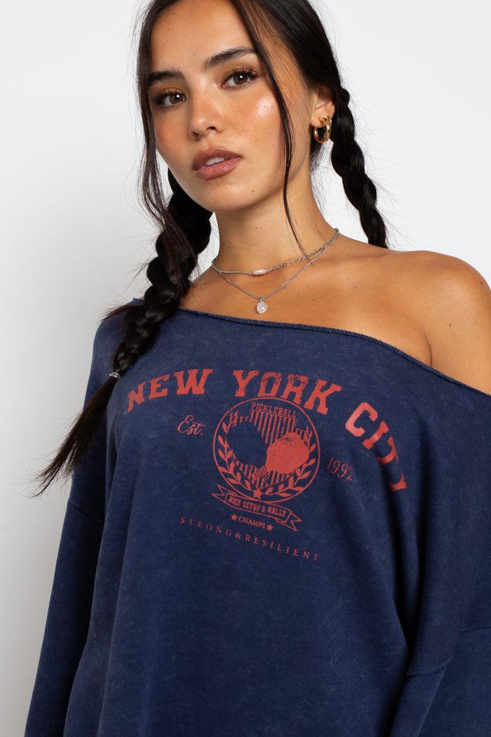 Daisy Street Daisy Street Slashed Neck Sweat With New York City Graphic
