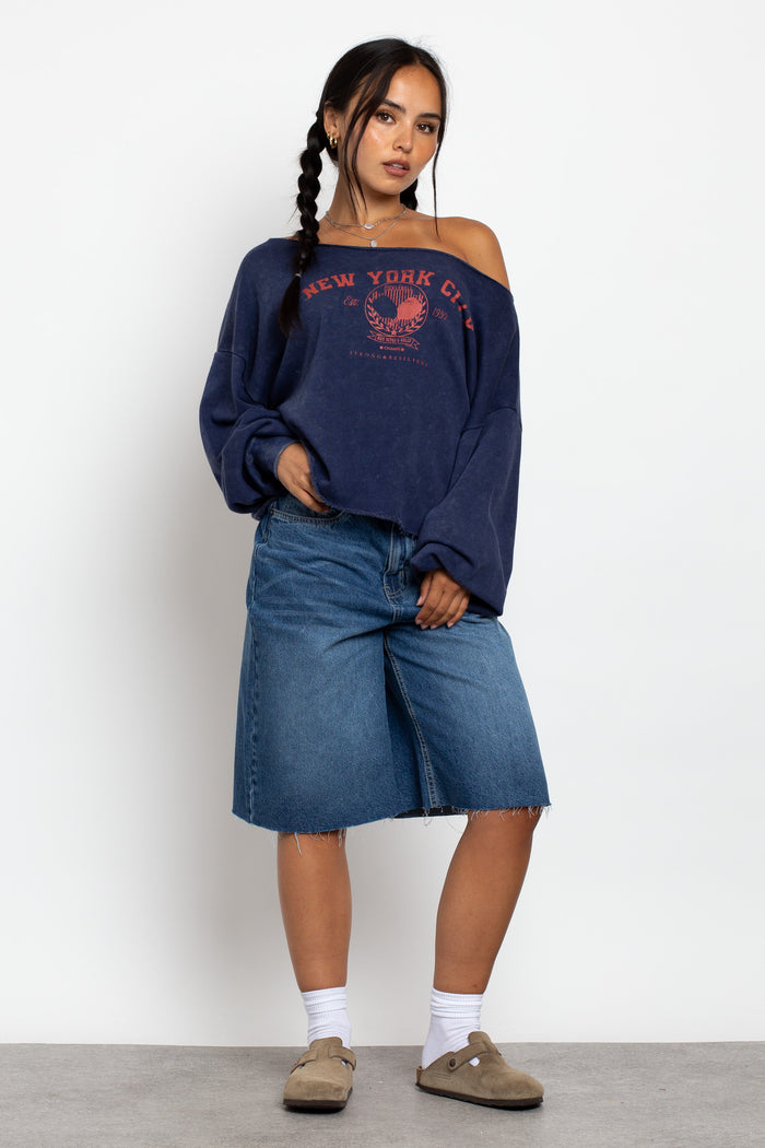 Daisy Street Daisy Street Slashed Neck Sweat With New York City Graphic