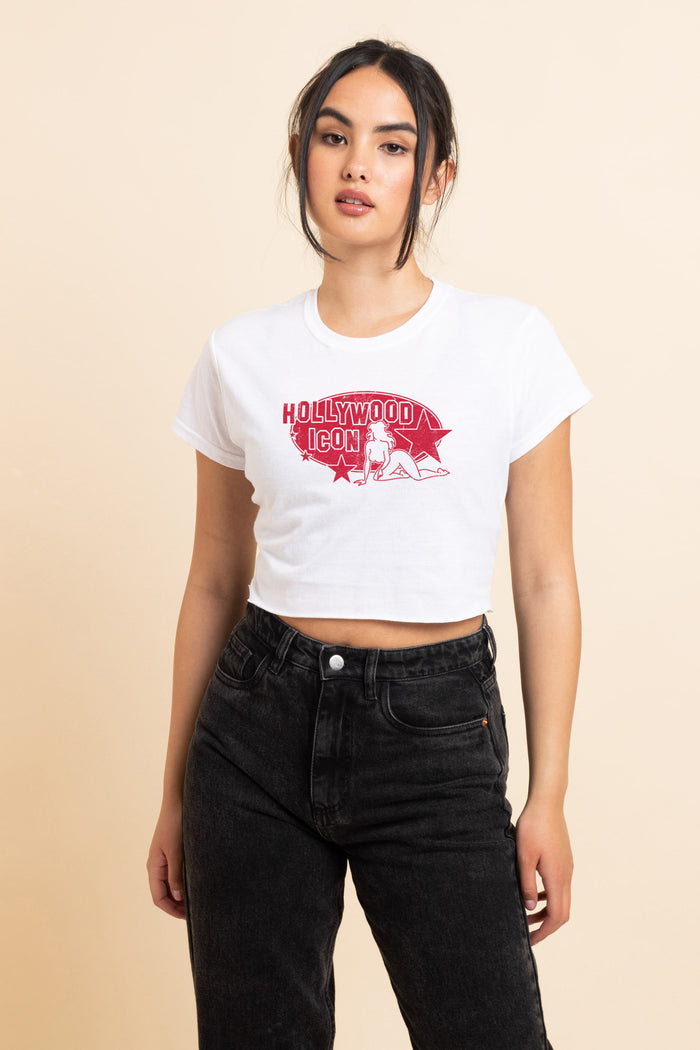 Daisy Street Daisy Street Slim Crop T-Shirt With Hollywood Icon Print