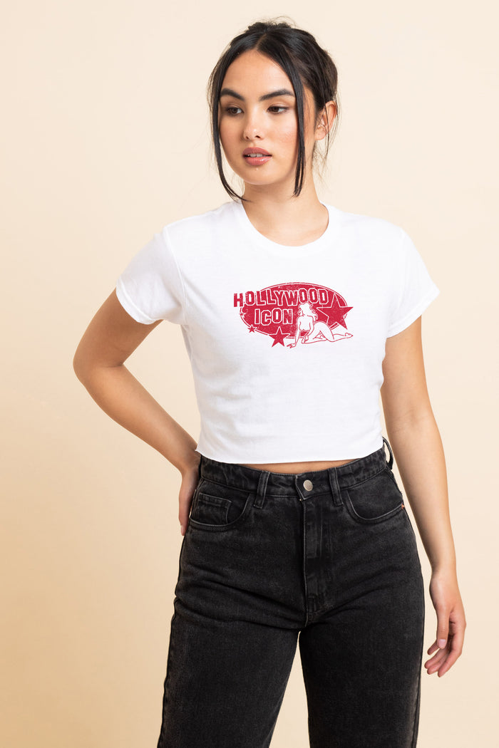 daisy street Daisy Street Slim Crop T-Shirt with Hollywood Icon Print