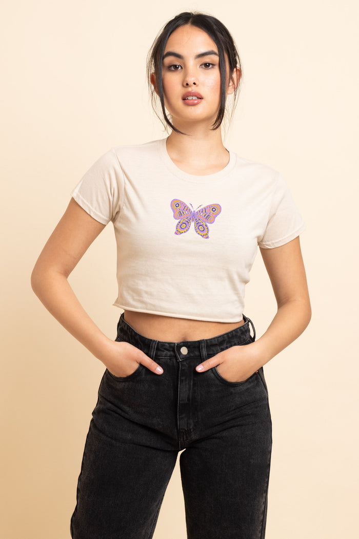 Daisy Street Daisy Street Slim Crop T-Shirt With Patterend Butterfly Print