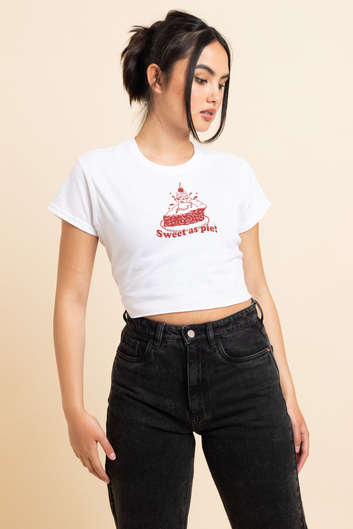 daisy street Daisy Street Slim Crop T-Shirt with Sweet As Pie Print