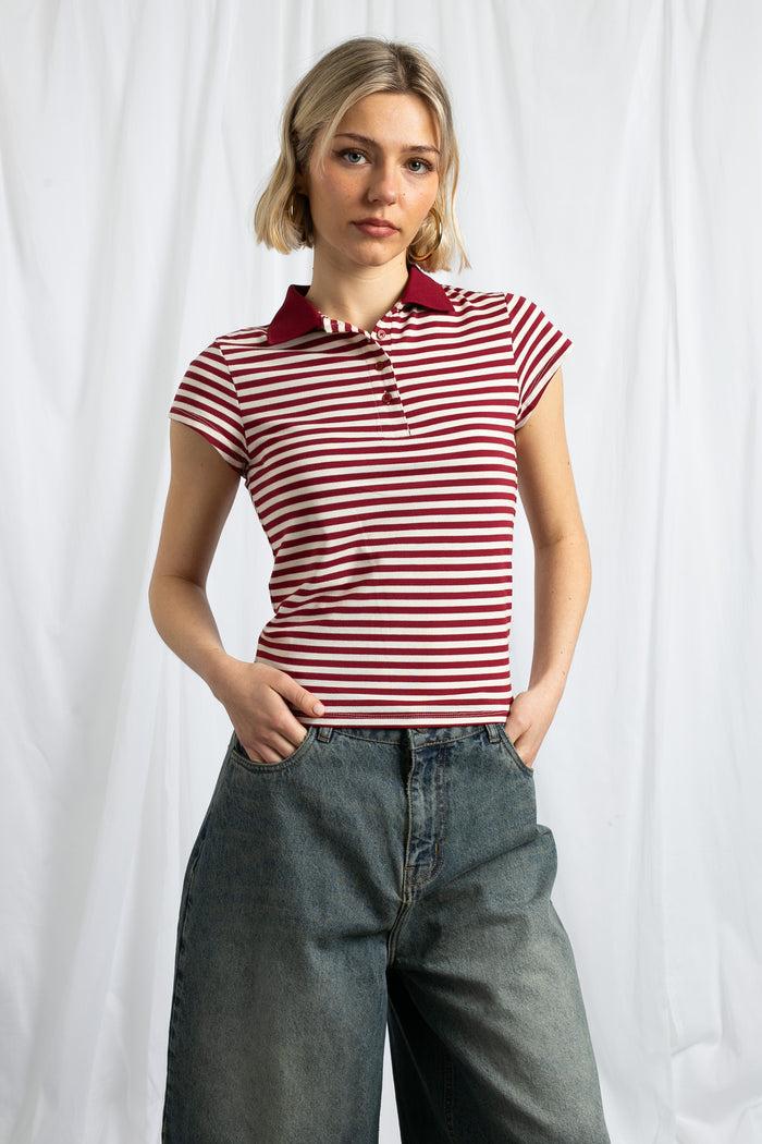 Daisy Street Daisy Street Slim Fit Stripe Polo Shirt With Short Sleeves