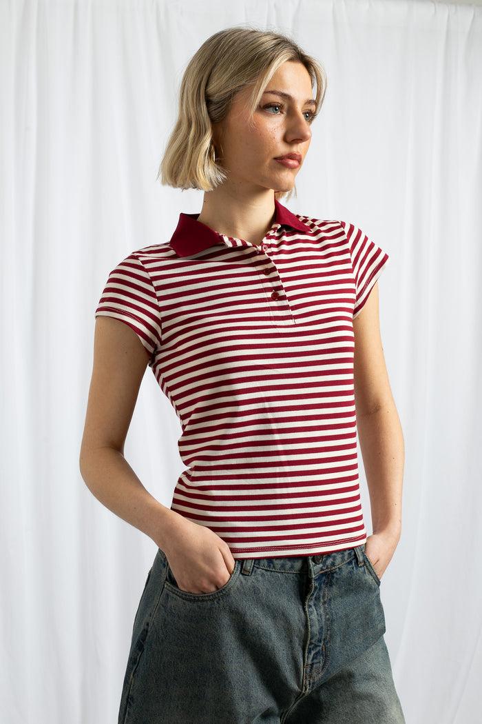 daisy street Daisy Street Slim Fit Stripe Polo Shirt With Short Sleeves