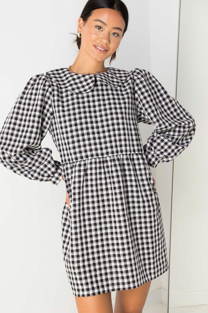 daisy street Daisy Street Smock Style Dress in Black and White Gingham