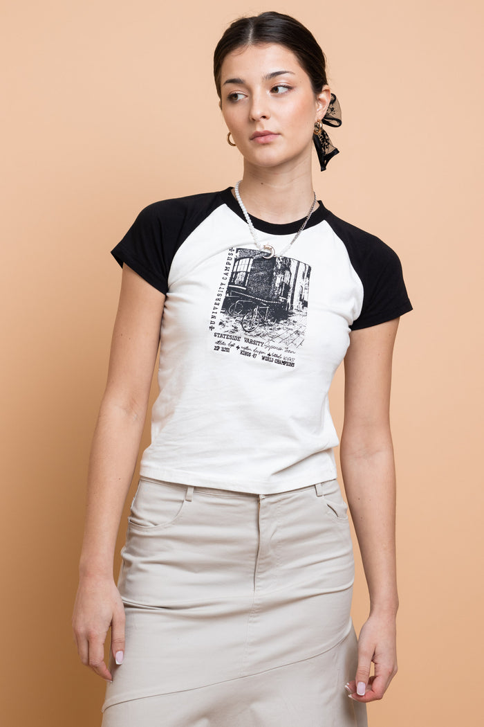 daisy street Daisy Street Stateside Varsity Raglan Baby Tee