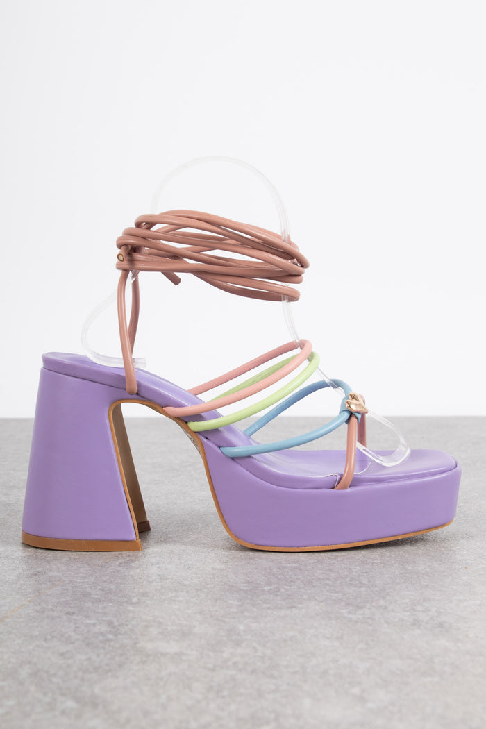 daisy street Daisy Street Strappy Platform Heeled Sandals in Pastel Multi