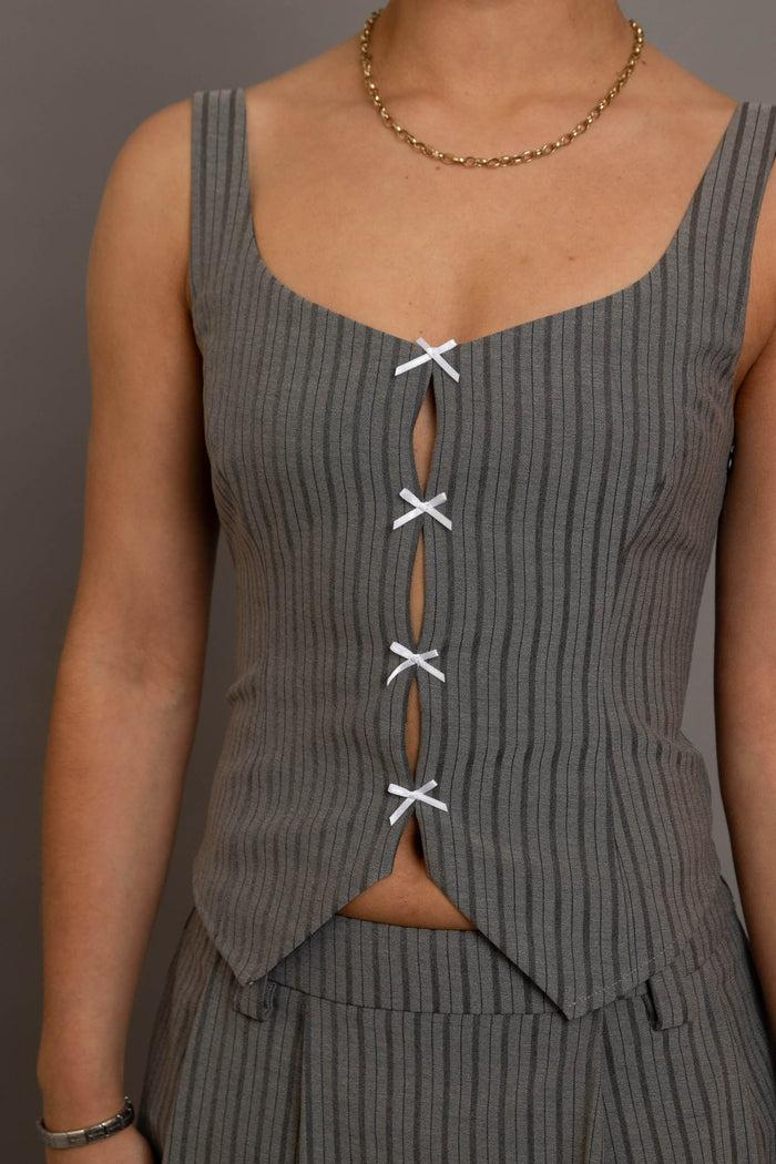 Daisy Street Daisy Street Stripe Bow And Keyhole Detail Top