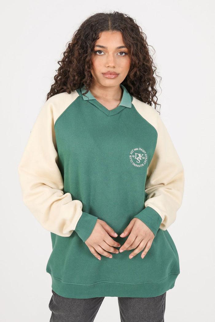 Daisy Street Daisy Street Sweater With Embroidery In Green And Cream