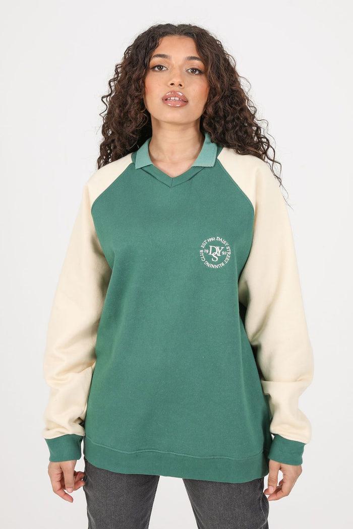 daisy street Daisy Street Sweater With Embroidery In Green and Cream