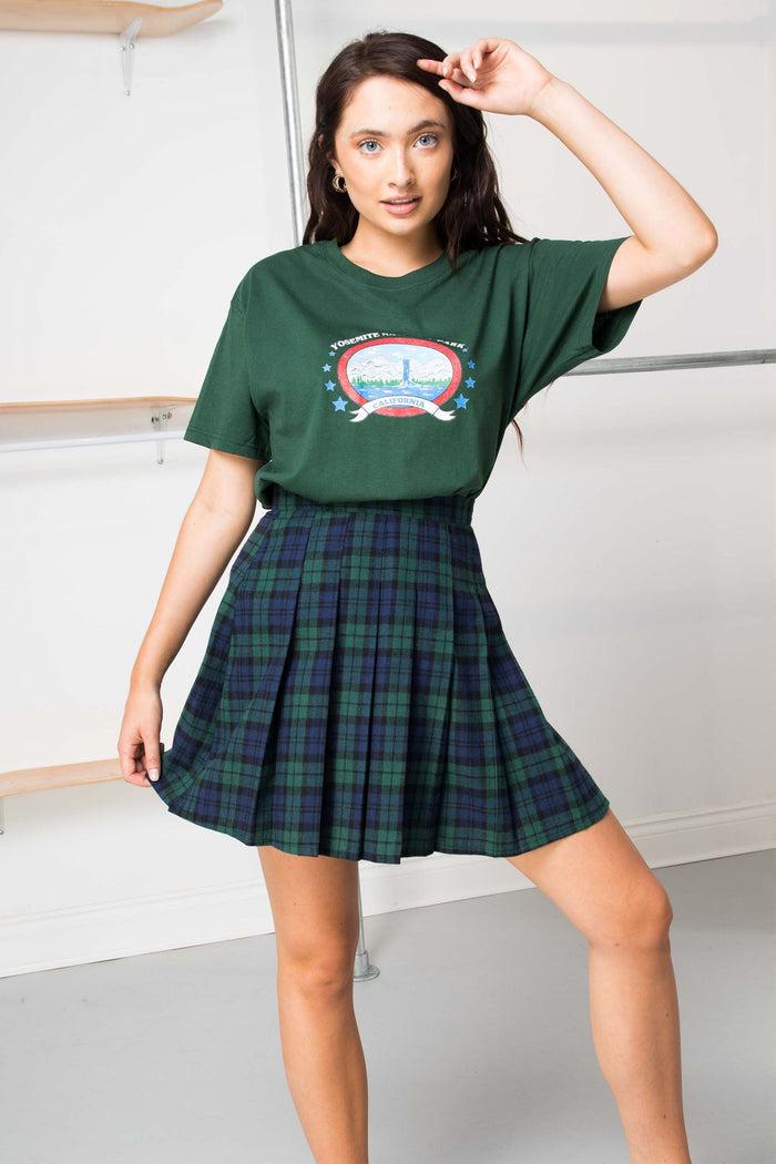 Daisy Street Daisy Street Tartan Pleated Mini Skirt In Green Navy Check