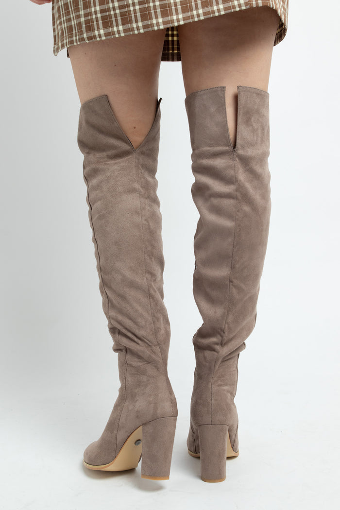 Daisy Street Daisy Street Taupe Heeled Over The Knee Boots In Faux Suede