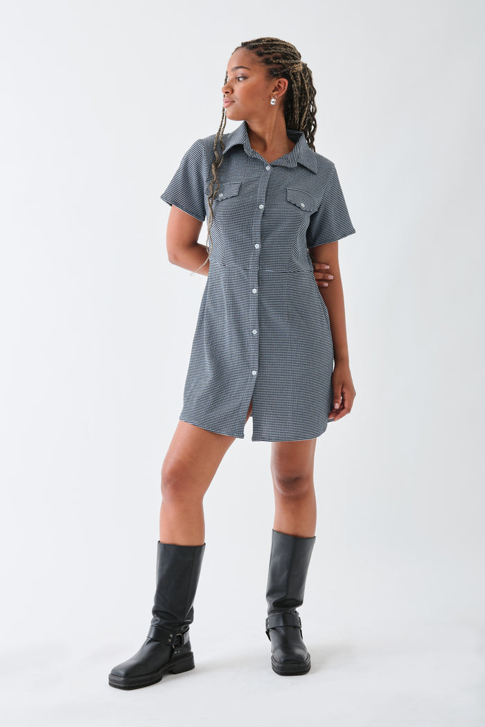 daisy street Daisy Street Textured Check Mini Shirt Dress