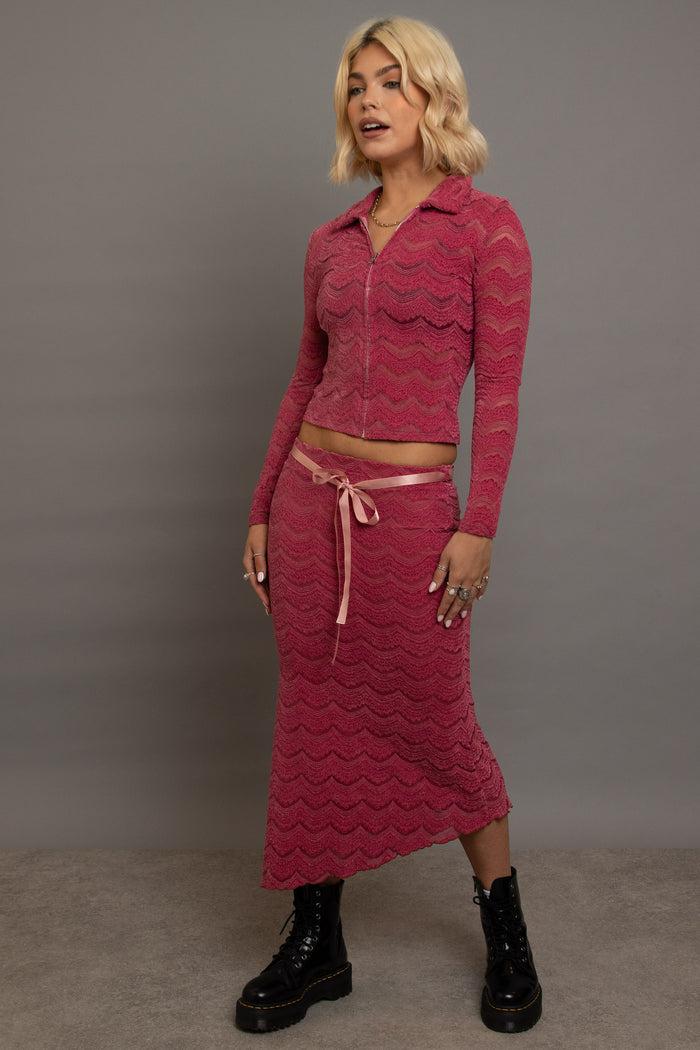 daisy street Daisy Street Textured Midaxi Skirt With Satin Tie Belt