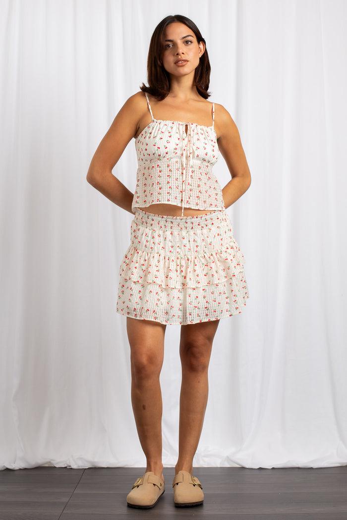 daisy street Daisy Street Tiered Mid Rise Mini Skirt With Shirred Waistband