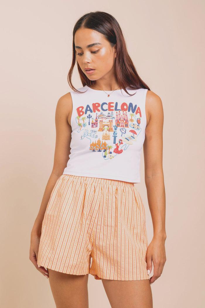 Daisy Street Daisy Street Vest Top With Barcelona Puff Print