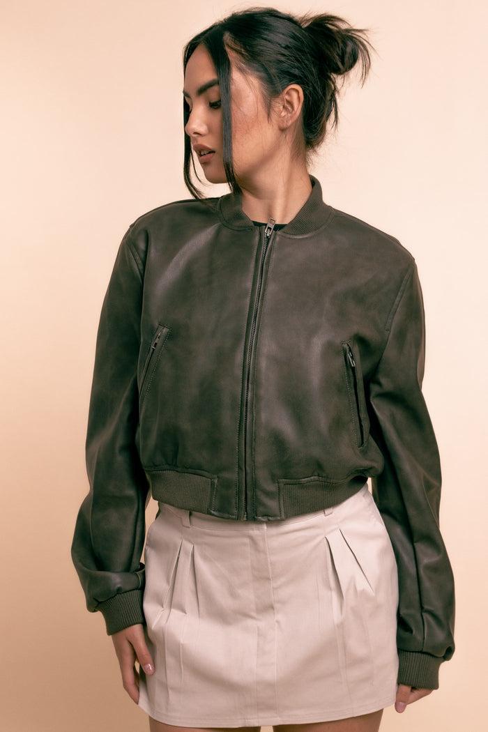 Daisy Street Daisy Street Vintage Pu Bomber Jacket In Brown-Black