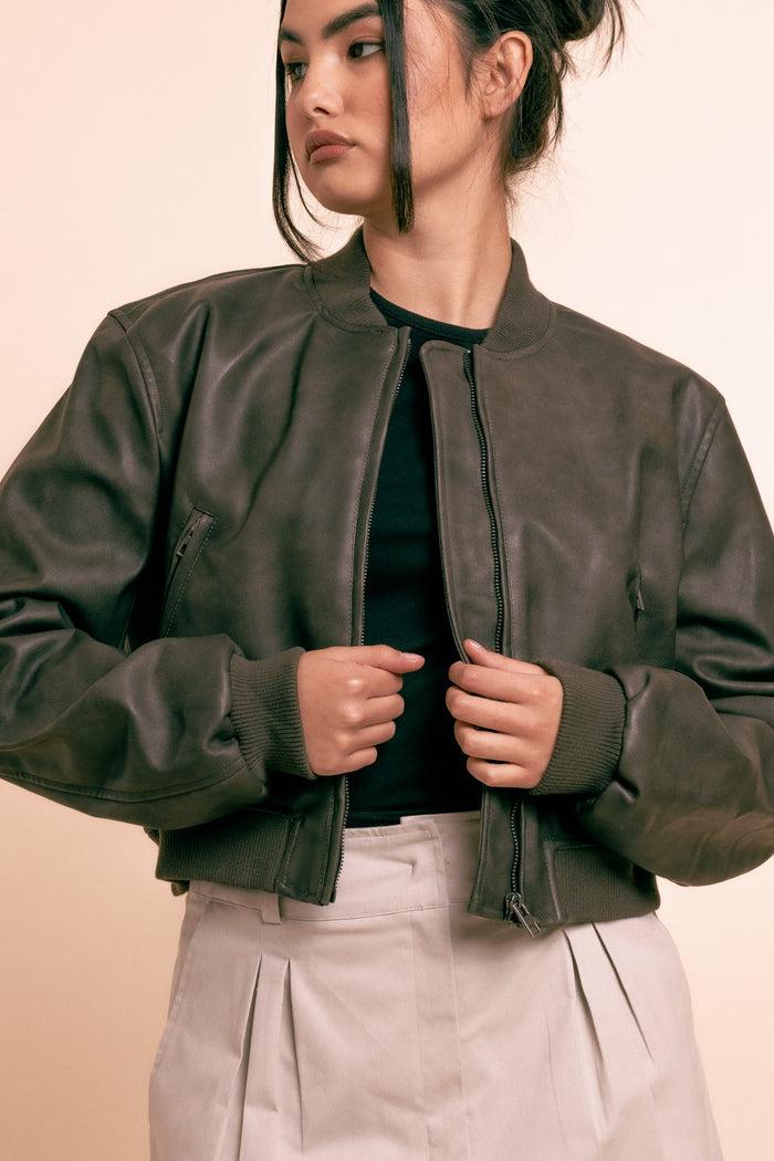 Daisy Street Daisy Street Vintage Pu Bomber Jacket In Brown-Black