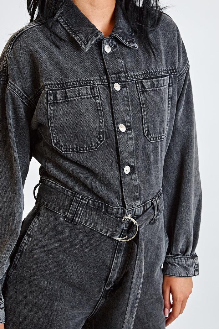 Daisy Street Daisy Street Washed Black Denim Cargo Jumpsuit