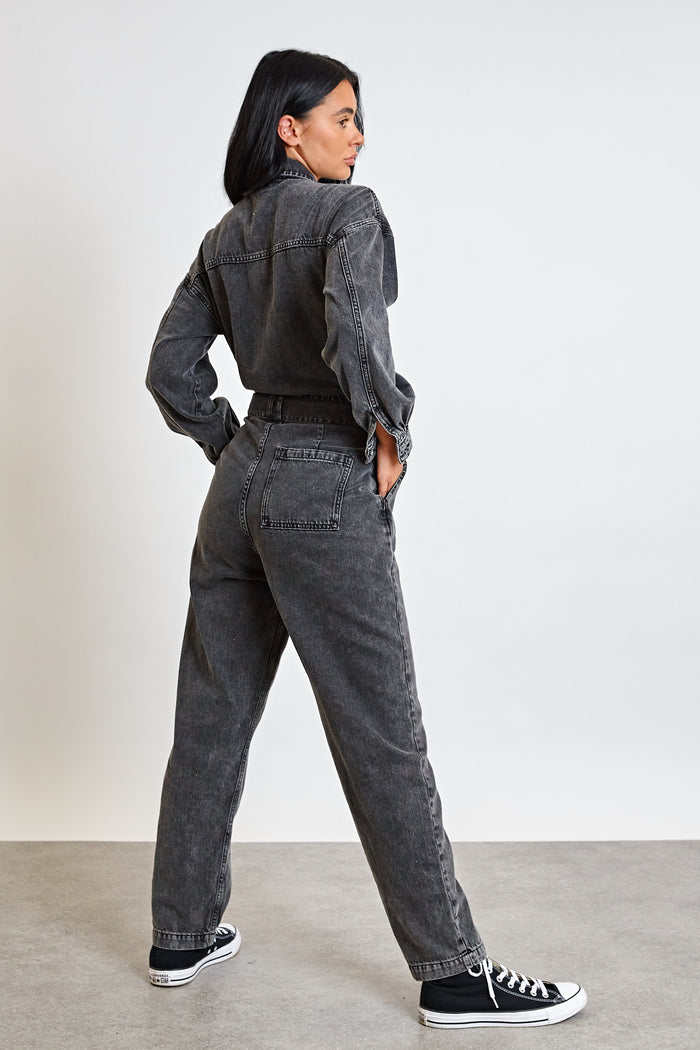 Daisy Street Daisy Street Washed Black Denim Cargo Jumpsuit