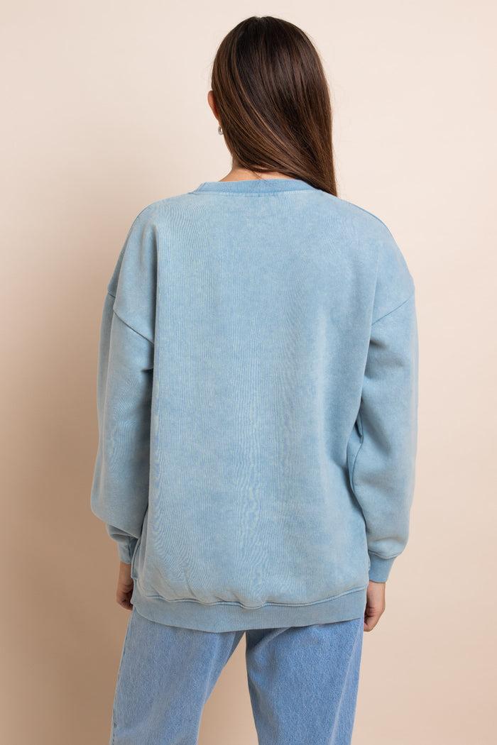 Daisy Street Daisy Street Washed Blue Sweat With Print & Embroidery