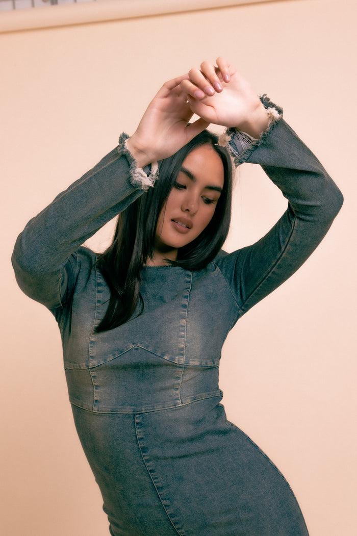 Daisy Street Daisy Street Washed Stretch Denim Maxi Dress With Contrast Stitching