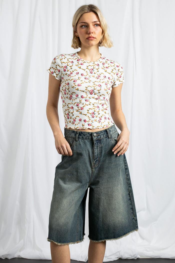 Daisy Street Daisy Street Wide Leg Below The Knee Jorts With Raw Edge Hem