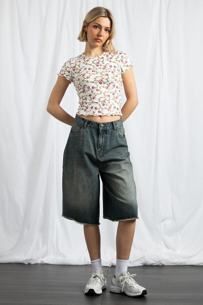 Daisy Street Daisy Street Wide Leg Below The Knee Jorts With Raw Edge Hem