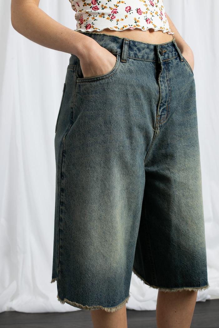 daisy street Daisy Street Wide Leg Below The Knee Jorts With Raw Edge Hem